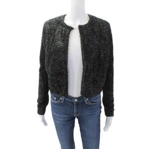 MINNIEROSE Womens Textured Shiny Long Sleeve Open Front Cardigan Black Size S